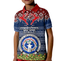 Northern Mariana Islands Christmas Kid Polo Shirt Coat of Arms and Map Beautiful Merry Xmas Snowflake LT03 Kid Blue - Polynesian Pride