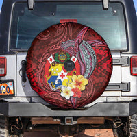 Tonga Humpback Whale Spare Tire Cover National Seal with Hibiscus and Polynesian Tattoo