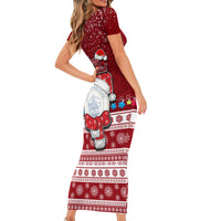 Palau Christmas Short Sleeve Bodycon Dress Snowman and Palau Coat of Arms Maori Tribal Xmas Style LT03 - Polynesian Pride
