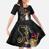 New Zealand Hoiho Family Matching Long Sleeve Bodycon Dress and Hawaiian Shirt Maori Art Tattoo and Silver Fern LT03 Daughter's Dress Black - Polynesian Pride