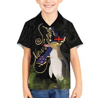 New Zealand Hoiho Family Matching Long Sleeve Bodycon Dress and Hawaiian Shirt Maori Art Tattoo and Silver Fern LT03 Son's Shirt Black - Polynesian Pride