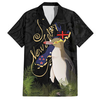 New Zealand Hoiho Family Matching Off Shoulder Maxi Dress and Hawaiian Shirt Maori Art Tattoo and Silver Fern LT03 Dad's Shirt - Short Sleeve Black - Polynesian Pride