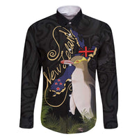 New Zealand Hoiho Family Matching Short Sleeve Bodycon Dress and Hawaiian Shirt Maori Art Tattoo and Silver Fern LT03 Dad's Shirt - Long Sleeve Black - Polynesian Pride