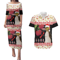 New Zealand Merry Christmas Couples Matching Puletasi and Hawaiian Shirt Hoiho Xmas - Haka Dance and Pohutukawa