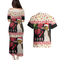 New Zealand Merry Christmas Couples Matching Puletasi and Hawaiian Shirt Hoiho Xmas - Haka Dance and Pohutukawa