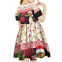 New Zealand Merry Christmas Kid Short Sleeve Dress Hoiho Xmas - Haka Dance and Pohutukawa