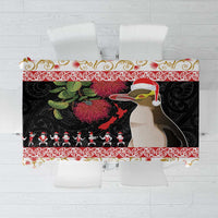 New Zealand Merry Christmas Tablecloth Hoiho Xmas - Haka Dance and Pohutukawa LT03 White - Polynesian Pride