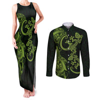 New Zealand Gecko Maori Art Tattoo Couples Matching Tank Maxi Dress and Long Sleeve Button Shirt