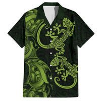 New Zealand Gecko Maori Art Tattoo Family Matching Off Shoulder Maxi Dress and Hawaiian Shirt LT03 Dad's Shirt - Short Sleeve Green - Polynesian Pride