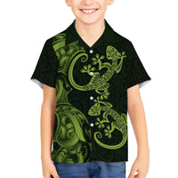 New Zealand Gecko Maori Art Tattoo Family Matching Summer Maxi Dress and Hawaiian Shirt LT03 Son's Shirt Green - Polynesian Pride