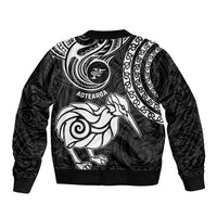 New Zealand Bomber Jacket Stylized Kiwi Bird Tattoo Mix Koru Circle and Maori Ethnic Vibe LT03 - Polynesian Pride