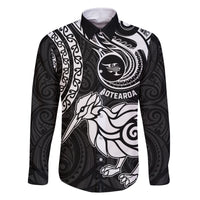 New Zealand Family Matching Off Shoulder Long Sleeve Dress and Hawaiian Shirt Stylized Kiwi Bird Tattoo Mix Koru Circle and Maori Ethnic Vibe LT03 Dad's Shirt - Long Sleeve Black - Polynesian Pride