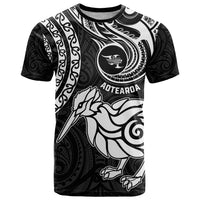 New Zealand T Shirt Stylized Kiwi Bird Tattoo Mix Koru Circle and Maori Ethnic Vibe LT03 Black - Polynesian Pride