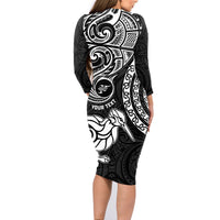 Personalised New Zealand Family Matching Long Sleeve Bodycon Dress and Hawaiian Shirt Stylized Kiwi Bird Tattoo Mix Koru Circle and Maori Ethnic Vibe LT03 - Polynesian Pride