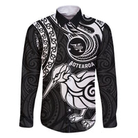 Personalised New Zealand Family Matching Mermaid Dress and Hawaiian Shirt Stylized Kiwi Bird Tattoo Mix Koru Circle and Maori Ethnic Vibe LT03 Dad's Shirt - Long Sleeve Black - Polynesian Pride