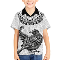 Custom New Zealand Family Matching Off Shoulder Maxi Dress and Hawaiian Shirt Tui Bird and Koru Circle Mix Silver Fern Pattern LT03 Son's Shirt White - Polynesian Pride