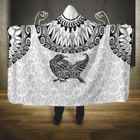 Custom New Zealand Hooded Blanket Tui Bird and Koru Circle Mix Silver Fern Pattern LT03 One Size White - Polynesian Pride