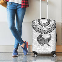 Custom New Zealand Luggage Cover Tui Bird and Koru Circle Mix Silver Fern Pattern LT03 - Polynesian Pride