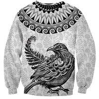 Custom New Zealand Sweatshirt Tui Bird and Koru Circle Mix Silver Fern Pattern LT03 Unisex White - Polynesian Pride