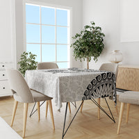 Custom New Zealand Tablecloth Tui Bird and Koru Circle Mix Silver Fern Pattern LT03 - Polynesian Pride