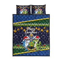 Funny Crocodile and Shark Solomon Islands Christmas Quilt Bed Set with National Seal Melanesian Pattern