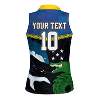 Custom Solomon Islands Rugby Women Sleeveless Polo Shirt Arty Shark and Crocodile Solomon Islands National Emblems LT03 - Polynesian Pride