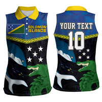 Custom Solomon Islands Rugby Women Sleeveless Polo Shirt Arty Shark and Crocodile Solomon Islands National Emblems LT03 - Polynesian Pride