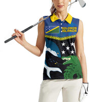 Custom Solomon Islands Rugby Women Sleeveless Polo Shirt Arty Shark and Crocodile Solomon Islands National Emblems LT03 - Polynesian Pride