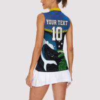 Custom Solomon Islands Rugby Women Sleeveless Polo Shirt Arty Shark and Crocodile Solomon Islands National Emblems LT03 - Polynesian Pride