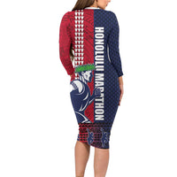 Honolulu Running 2024 Family Matching Long Sleeve Bodycon Dress and Hawaiian Shirt Marathon Competition Hula Runner and Kakau Art Tattoo