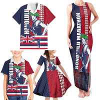 Honolulu Running 2024 Family Matching Tank Maxi Dress and Hawaiian Shirt Marathon Competition Hula Runner and Kakau Art Tattoo