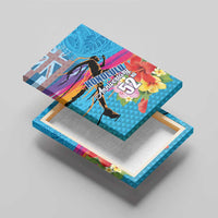 Honolulu Anniversary 52nd Running Canvas Wall Art Marathon Competition Kakau Pattern Blue Color