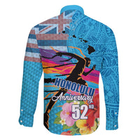 Honolulu Anniversary 52nd Running Family Matching Long Sleeve Bodycon Dress and Hawaiian Shirt Marathon Competition Kakau Pattern Blue Color