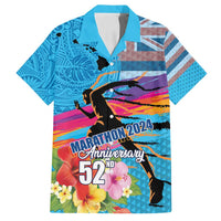 Honolulu Anniversary 52nd Running Family Matching Puletasi and Hawaiian Shirt Marathon Competition Kakau Pattern Blue Color