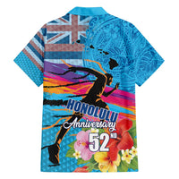 Honolulu Anniversary 52nd Running Family Matching Puletasi and Hawaiian Shirt Marathon Competition Kakau Pattern Blue Color