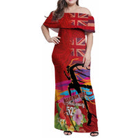 Honolulu Anniversary 52nd Running Family Matching Off Shoulder Maxi Dress and Hawaiian Shirt Marathon Competition Kakau Pattern Red Color