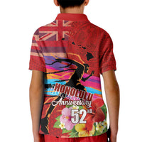 Honolulu Anniversary 52nd Running Kid Polo Shirt Marathon Competition Kakau Pattern Red Color LT03 - Polynesian Pride