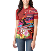 Honolulu Anniversary 52nd Running Women Polo Shirt Marathon Competition Kakau Pattern Red Color