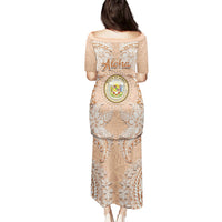 Hawaii Tropical Flowers with Kakau Tribal Puletasi Peach Fuzz Color LT03 - Polynesian Pride