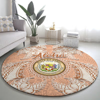 Hawaii Tropical Flowers with Kakau Tribal Round Carpet Peach Fuzz Color LT03 - Polynesian Pride