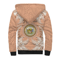 Hawaii Tropical Flowers with Kakau Tribal Sherpa Hoodie Peach Fuzz Color LT03 - Polynesian Pride