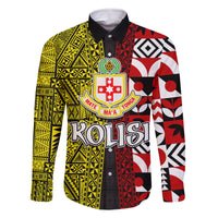 Tonga Kolisi Tonga Family Matching Tank Maxi Dress and Hawaiian Shirt Ngatu and Geometric Pattern LT03 Dad's Shirt - Long Sleeve Red - Polynesian Pride