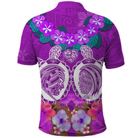 Polynesian Valentine Day Polo Shirt Love Couple Turtle Maori Hibiscus Purple LT03 - Polynesian Pride