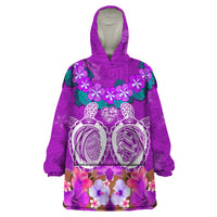 Polynesian Valentine Day Wearable Blanket Hoodie Love Couple Turtle Maori Hibiscus Purple LT03 One Size Purple - Polynesian Pride