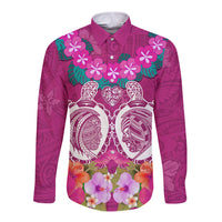 Polynesian Valentine Day Long Sleeve Button Shirt Love Couple Turtle Maori Hibiscus Pink LT03 Unisex Pink - Polynesian Pride