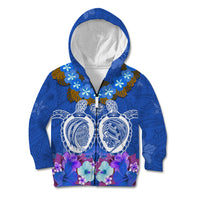 Polynesian Valentine Day Kid Hoodie Love Couple Turtle Maori Hibiscus Blue LT03 Zip Hoodie Blue - Polynesian Pride