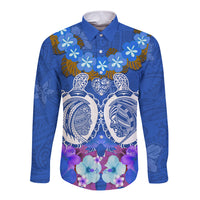 Polynesian Valentine Day Long Sleeve Button Shirt Love Couple Turtle Maori Hibiscus Blue LT03 Unisex Blue - Polynesian Pride