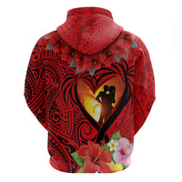 Hawaii Valentine Day Hoodie Couple on Beach mix Hibiscus and Polynesian Tattoo LT03 - Polynesian Pride