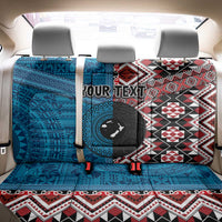 Personalised Aotearoa and Fiji Together Back Car Seat Cover Melanesian Warrior and Koru - Taniko with Hibiscus Tapa Pattern LT03 - Polynesian Pride