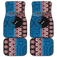 Personalised Aotearoa and Fiji Together Car Mats Melanesian Warrior and Koru - Taniko with Hibiscus Tapa Pattern LT03 - Polynesian Pride
